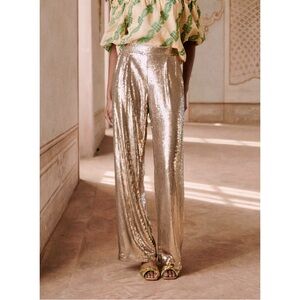NWT Sezane Wide-Leg Sequined Aurelin Trouser Pants